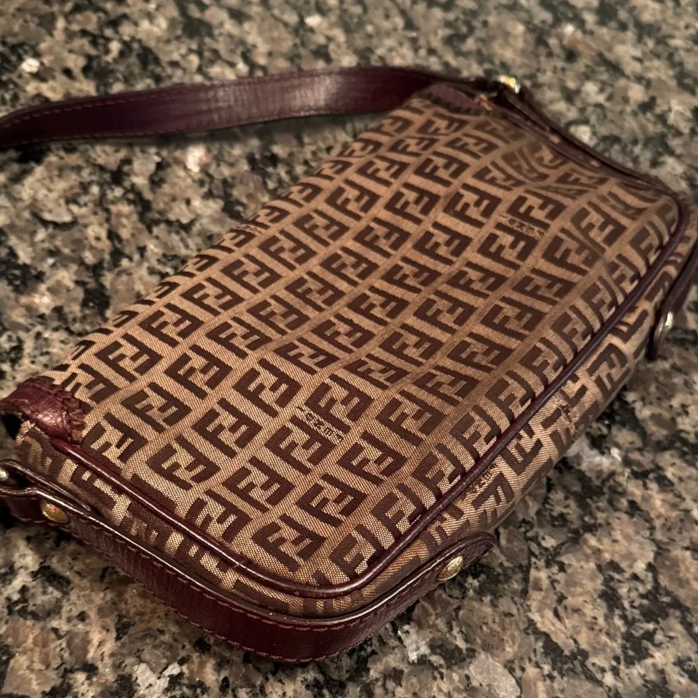 Fendi Zucchino Brown and Dark Brown Monogram flap shoulder Bag